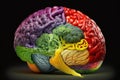 Colorful Vegetable Brain: Symbolizing Vegetarianism and Healthy Nutrition, generative ai