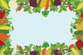 Colorful Vegetable Frame made of Corn, Turnips, Cucumbers, Beets, Paprika, Celery, Tomatoes Carrots with Space for Text