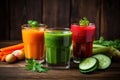 Colorful vegetable juice - healthy drink. Generative AI Royalty Free Stock Photo