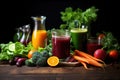 Colorful vegetable juice - healthy drink. Generative AI Royalty Free Stock Photo