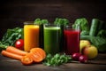 Colorful vegetable juice - healthy drink. Generative AI Royalty Free Stock Photo