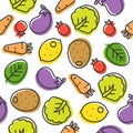 Colorful vegetable line seamless pattern, Chinese cabbage, eggplant, lemon, tomato, potato and carrot Royalty Free Stock Photo