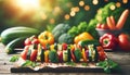 Fresh Vegetable Skewers on Rustic Wooden Table, AI Generated Royalty Free Stock Photo