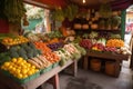 colorful vegetable stand, with a variety of fruits and vegetables on display Royalty Free Stock Photo