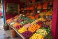 colorful vegetable stand, with a variety of fruits and vegetables on display Royalty Free Stock Photo