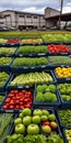 Colorful vegetables basket on market background Royalty Free Stock Photo