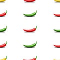 Colorful vegetables red, green, yellow bitter chilli peppers seamless pattern on a white background, creative idea for a print on Royalty Free Stock Photo