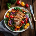 Colorful Veggie Salad with Grilled Chicken and Tangy Dressing