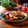 Colorful Veggie Salad with Grilled Chicken and Tangy Dressing
