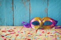 Colorful Venetian masquerade mask. selective focus. vintage filtered Royalty Free Stock Photo