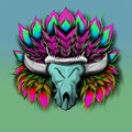 indian big horned bull skull vector illustration Royalty Free Stock Photo