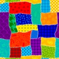 Colorful vibrant colors patchwork flat cartoon seamless vector pattern. Handmade patchwork quilt style background for textile Royalty Free Stock Photo