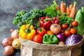 Colorful and Vibrant Image of Fresh Fruits and Vegetables in a Brown Paper Bag. Concept Healthy Royalty Free Stock Photo