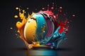 Colorful Vibrant Liquid Splash. Creative Splash, Amazing colorful paint mix splash background, Ai generated