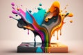 Colorful Vibrant Liquid Splash. Creative Splash, Amazing colorful paint mix splash background, Ai generated