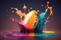 Colorful Vibrant Liquid Splash. Creative Splash, Amazing colorful paint mix splash background, Ai generated