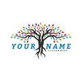 Colorful vibrant tree logo design concept vector. Root of Tree life logo design template inspiration. Icon Symbol Royalty Free Stock Photo