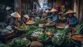Colorful Vietnamese vendors sell fresh produce at market generated by AI