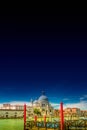 Colorful view of Basilica di Santa Maria della Salute and busy Grand Canal at sunset, Venice, Italy, summer time Royalty Free Stock Photo