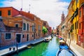 Colorful view of a scenic canal, Venice.