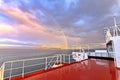 Colorful views of the rainbow against the sky, clouds and sea horizon. Commencement Bay,Tacoma,USA Royalty Free Stock Photo