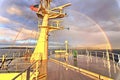 Colorful views of the rainbow against the sky, clouds and sea horizon. Commencement Bay,Tacoma,USA Royalty Free Stock Photo