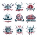 Colorful Viking Labels Set Royalty Free Stock Photo