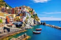 Colorful village of Manarola in Cinque Terre, Italy, Manarola traditional typical Italian village in National park Cinque Terre,