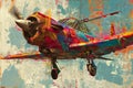 Colorful Vintage Aircraft on Artistic Background. Created with Generative AI