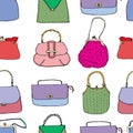 Colorful vintage bags, clutches and purses seamless pattern. Hand drawn vector illustration. Elegant and trendy Royalty Free Stock Photo