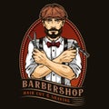 Colorful vintage barbershop badge