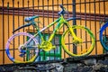Colorful vintage bike on a wall Royalty Free Stock Photo