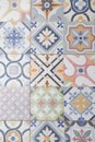 Vintage ceramic tiles on cement wall decoration