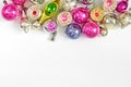 Colorful Vintage Christmas ornaments on white background