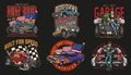 Colorful vintage custom cars labels