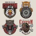 Colorful vintage custom motorcycle prints