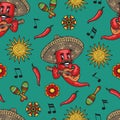 Colorful vintage pattern with chili pepper Royalty Free Stock Photo
