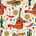 Mexican painted guitar seamless pattern Royalty Free Stock Photo