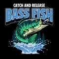 Colorful Vintage Shirt of Catching Bass Fish Royalty Free Stock Photo