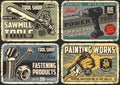 Colorful vintage stamps set with work tools