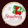 Colorful vintage Strawberry label poster illustration.