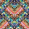 Colorful vintage striped greek key seamless pattern. Floral back Royalty Free Stock Photo