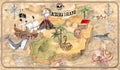 Colorful vintage style watercolor pirate treasure island map