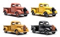 Colorful vintage trucks on white background, AI Generated image