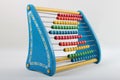 Colorful Vintage Wooden Childs Toy Abacus Against White Background Side View