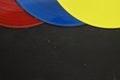 colorful Vinyl record on a black background. Retro style. Top view. Flat lay, copy space. Royalty Free Stock Photo