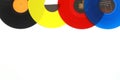 colorful Vinyl record on a white background. Retro style. Top view. Flat lay, copy space. Royalty Free Stock Photo