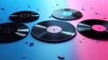 Colorful vinyl records on a vibrant gradient background Royalty Free Stock Photo