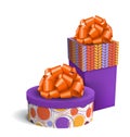 Colorful Violet and Orange Celebration Gift Boxes with Bows