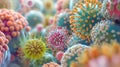Colorful Virus Close-up 3D Rendering of Pathogen Royalty Free Stock Photo